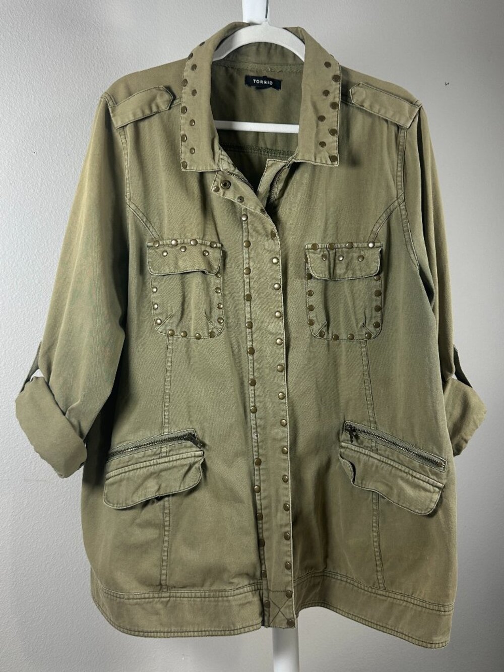 Torrid Olive Green Studded Utility Jacket – Cargo Military Style